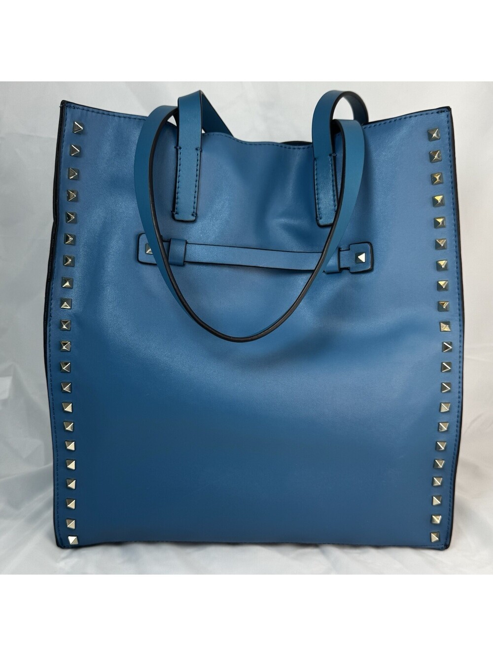 Tess Genuine Leather Vanessa Tote Teal Bag Purse Handbag Studded Zip Closure